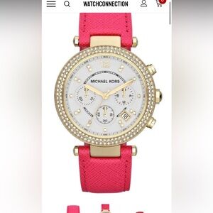 Michael Kors bright pink watch with gold trim
